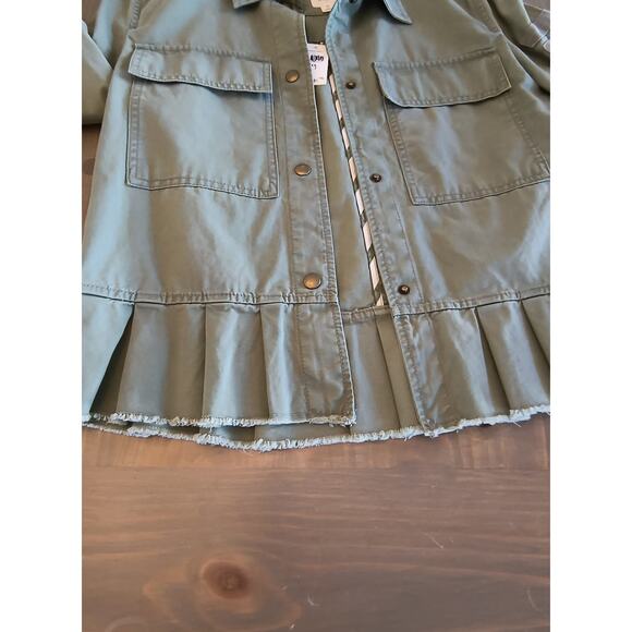 Gap Utility Jacket Women's Size XS  Green Frayed Pleated Peplum Hem Pockets Snap - Picture 8 of 15